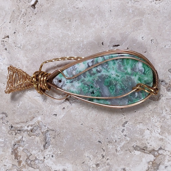 Copper Wire Wrapped Stone Pendant - Picture 2 of 4